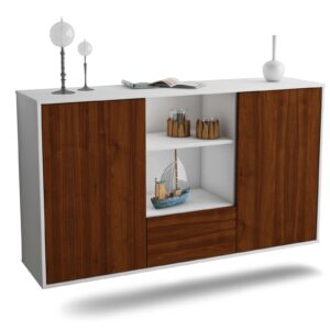 Sideboard Oceanside | hängend | Korpus Weiß | Front in Walnuss Holz Optik | 136x79x35cm (BxHxT)