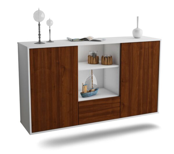 Sideboard Oceanside | hängend | Korpus Weiß | Front in Walnuss Holz Optik | 136x79x35cm (BxHxT)