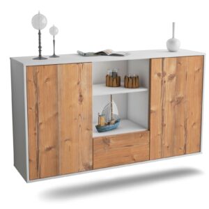 Sideboard Oceanside | hängend | Korpus Weiß | Front in Pinie Holz Optik | 136x79x35cm (BxHxT)
