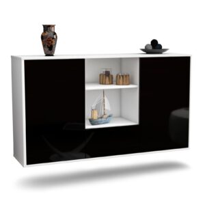 Sideboard Oceanside | hängend | Korpus Weiß | Front in Hochglanz Schwarz | 136x79x35cm (BxHxT)