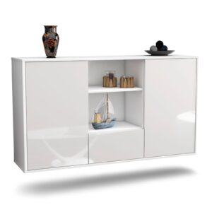 Sideboard Oceanside | hängend | Korpus Weiß | Front in Hochglanz Weiß | 136x79x35cm (BxHxT)