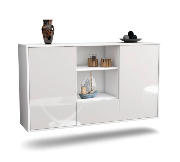 Sideboard Oceanside | hängend | Korpus Weiß | Front in Hochglanz Weiß | 136x79x35cm (BxHxT)