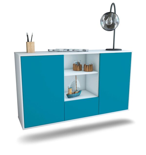 Sideboard Oceanside | hängend | Korpus Weiß | Front in Türkis | 136x79x35cm (BxHxT)