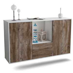Sideboard Garden Grove | hängend | Korpus Weiß | Front in Treibholz Holz Optik | 136x79x35cm (BxHxT)