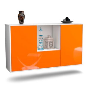 Sideboard Garden Grove | hängend | Korpus Weiß | Front in Hochglanz Orange | 136x79x35cm (BxHxT)