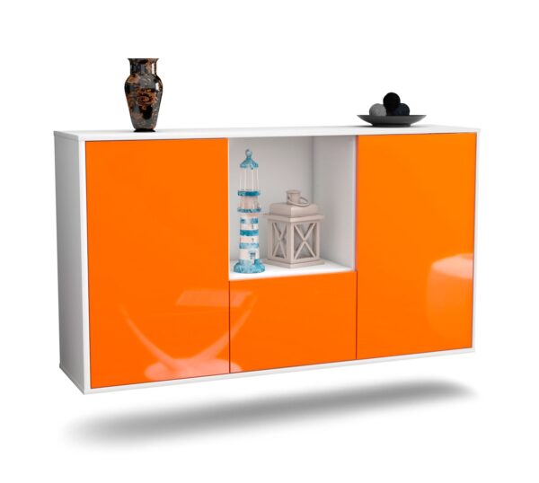 Sideboard Garden Grove | hängend | Korpus Weiß | Front in Hochglanz Orange | 136x79x35cm (BxHxT)
