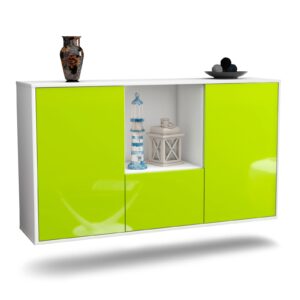 Sideboard Garden Grove | hängend | Korpus Weiß | Front in Hochglanz Grün | 136x79x35cm (BxHxT)