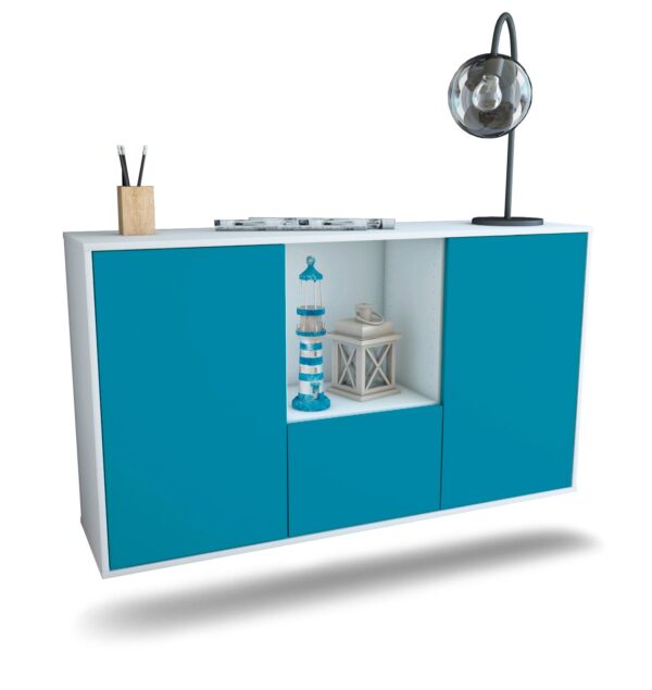 Sideboard Garden Grove | hängend | Korpus Weiß | Front in Türkis | 136x79x35cm (BxHxT)