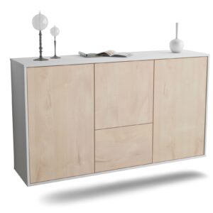 Sideboard Vancouver | hängend | Korpus Weiß | Front in Zeder Holz Optik | 136x79x35cm (BxHxT)