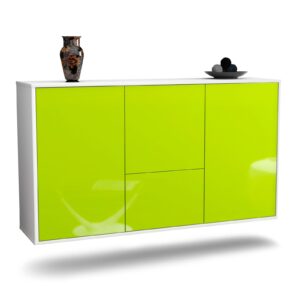 Sideboard Vancouver | hängend | Korpus Weiß | Front in Hochglanz Grün | 136x79x35cm (BxHxT)