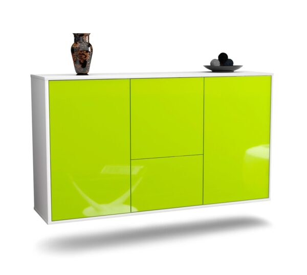 Sideboard Vancouver | hängend | Korpus Weiß | Front in Hochglanz Grün | 136x79x35cm (BxHxT)