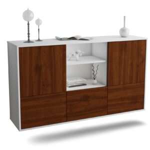 Sideboard Grand Prairie | hängend | Korpus Weiß | Front in Walnuss Holz Optik | 136x79x35cm (BxHxT)