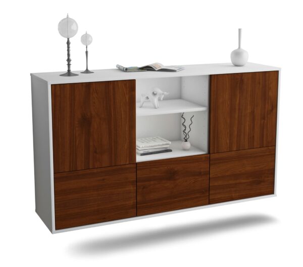 Sideboard Grand Prairie | hängend | Korpus Weiß | Front in Walnuss Holz Optik | 136x79x35cm (BxHxT)