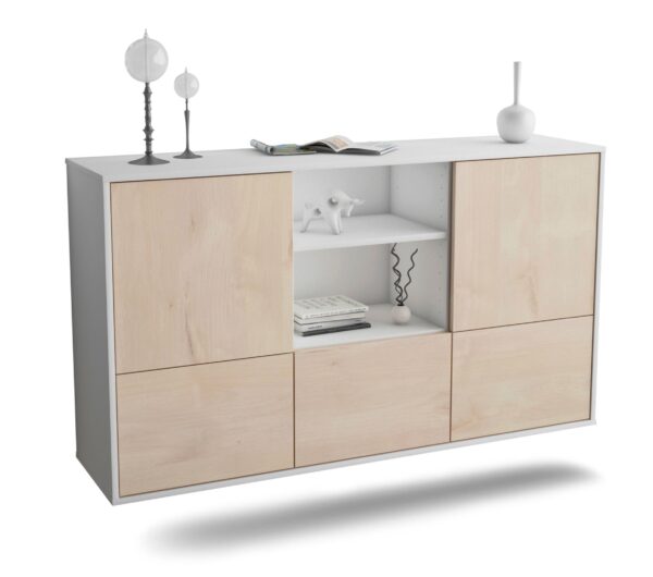 Sideboard Grand Prairie | hängend | Korpus Weiß | Front in Zeder Holz Optik | 136x79x35cm (BxHxT)
