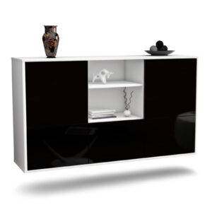 Sideboard Grand Prairie | hängend | Korpus Weiß | Front in Hochglanz Schwarz | 136x79x35cm (BxHxT)