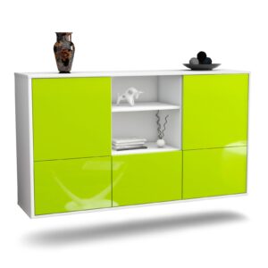Sideboard Grand Prairie | hängend | Korpus Weiß | Front in Hochglanz Grün | 136x79x35cm (BxHxT)