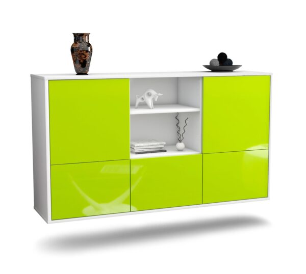Sideboard Grand Prairie | hängend | Korpus Weiß | Front in Hochglanz Grün | 136x79x35cm (BxHxT)