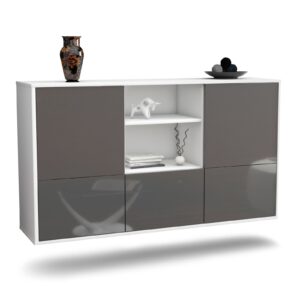 Sideboard Grand Prairie | hängend | Korpus Weiß | Front in Hochglanz Grau | 136x79x35cm (BxHxT)
