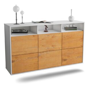 Sideboard Cape Coral | hängend | Korpus Weiß | Front in Eiche Holz Optik | 136x79x35cm (BxHxT)