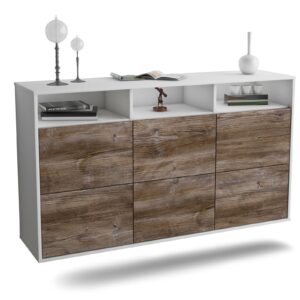 Sideboard Cape Coral | hängend | Korpus Weiß | Front in Treibholz Holz Optik | 136x79x35cm (BxHxT)