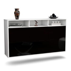 Sideboard Cape Coral | hängend | Korpus Weiß | Front in Hochglanz Schwarz | 136x79x35cm (BxHxT)