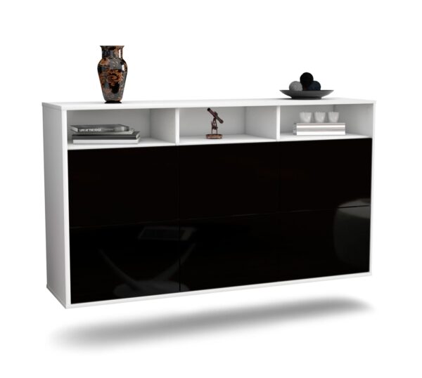 Sideboard Cape Coral | hängend | Korpus Weiß | Front in Hochglanz Schwarz | 136x79x35cm (BxHxT)