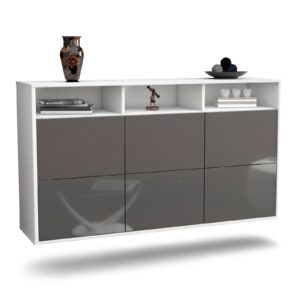 Sideboard Cape Coral | hängend | Korpus Weiß | Front in Hochglanz Grau | 136x79x35cm (BxHxT)