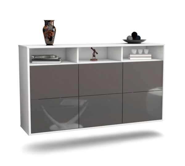 Sideboard Cape Coral | hängend | Korpus Weiß | Front in Hochglanz Grau | 136x79x35cm (BxHxT)
