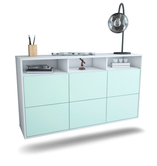 Sideboard Cape Coral | hängend | Korpus Weiß | Front in Mint | 136x79x35cm (BxHxT)