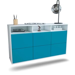 Sideboard Cape Coral | hängend | Korpus Weiß | Front in Türkis | 136x79x35cm (BxHxT)