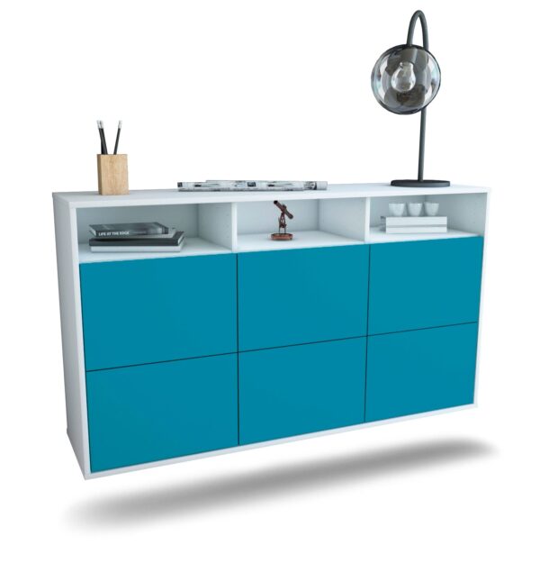 Sideboard Cape Coral | hängend | Korpus Weiß | Front in Türkis | 136x79x35cm (BxHxT)