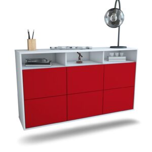 Sideboard Cape Coral | hängend | Korpus Weiß | Front in Bordeaux | 136x79x35cm (BxHxT)