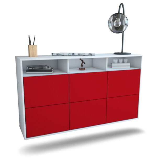 Sideboard Cape Coral | hängend | Korpus Weiß | Front in Bordeaux | 136x79x35cm (BxHxT)