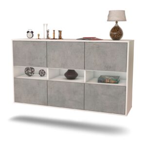 Sideboard Rockford | hängend | Korpus Weiß | Front in Beton Optik | 136x79x35cm (BxHxT)