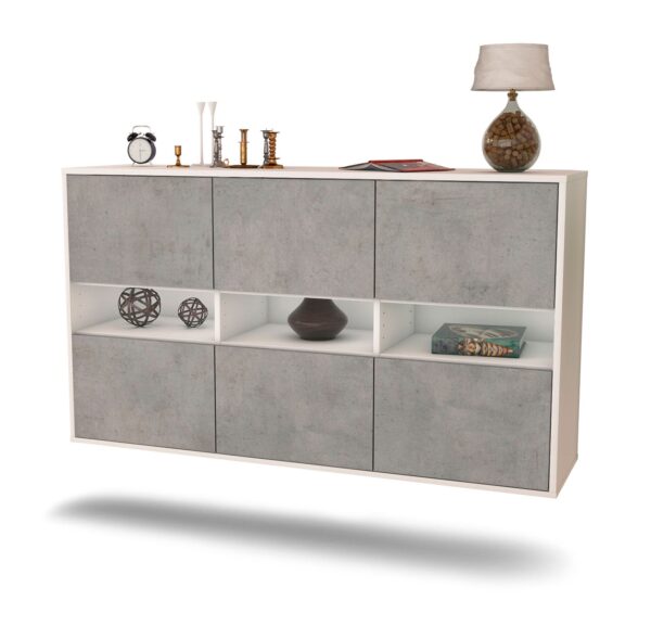 Sideboard Rockford | hängend | Korpus Weiß | Front in Beton Optik | 136x79x35cm (BxHxT)
