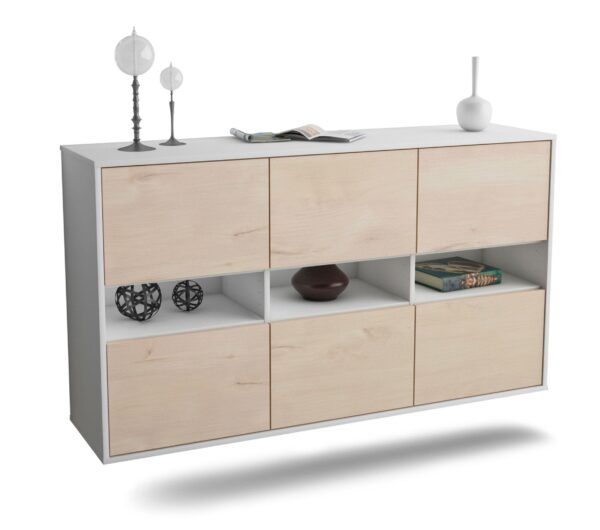 Sideboard Rockford | hängend | Korpus Weiß | Front in Zeder Holz Optik | 136x79x35cm (BxHxT)