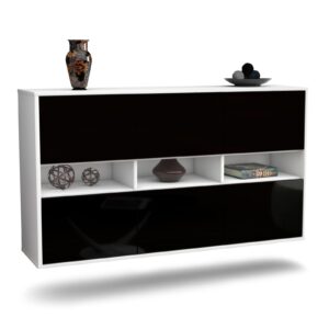 Sideboard Rockford | hängend | Korpus Weiß | Front in Hochglanz Schwarz | 136x79x35cm (BxHxT)