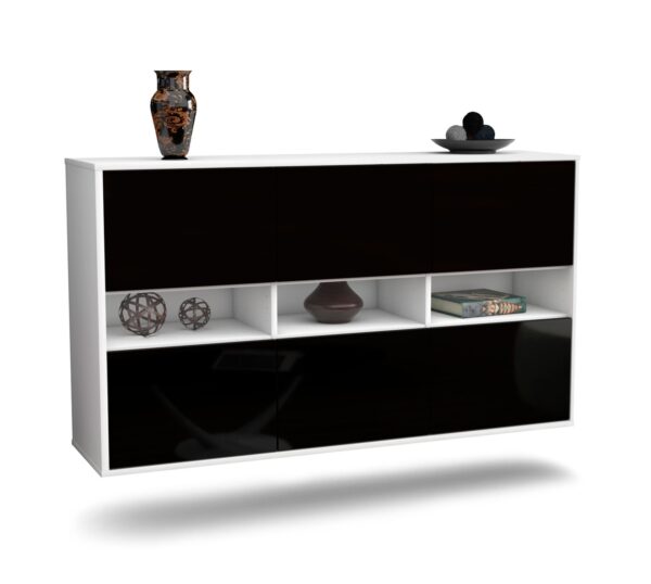 Sideboard Rockford | hängend | Korpus Weiß | Front in Hochglanz Schwarz | 136x79x35cm (BxHxT)