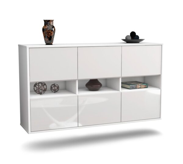 Sideboard Rockford | hängend | Korpus Weiß | Front in Hochglanz Weiß | 136x79x35cm (BxHxT)