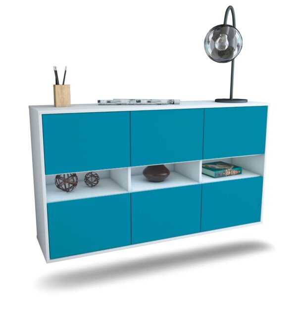 Sideboard Rockford | hängend | Korpus Weiß | Front in Türkis | 136x79x35cm (BxHxT)