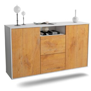 Sideboard Dayton | hängend | Korpus Weiß | Front in Eiche Holz Optik | 136x79x35cm (BxHxT)