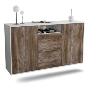 Sideboard Dayton | hängend | Korpus Weiß | Front in Treibholz Holz Optik | 136x79x35cm (BxHxT)