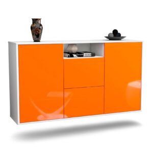 Sideboard Dayton | hängend | Korpus Weiß | Front in Hochglanz Orange | 136x79x35cm (BxHxT)