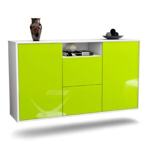 Sideboard Dayton | hängend | Korpus Weiß | Front in Hochglanz Grün | 136x79x35cm (BxHxT)