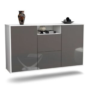 Sideboard Dayton | hängend | Korpus Weiß | Front in Hochglanz Grau | 136x79x35cm (BxHxT)