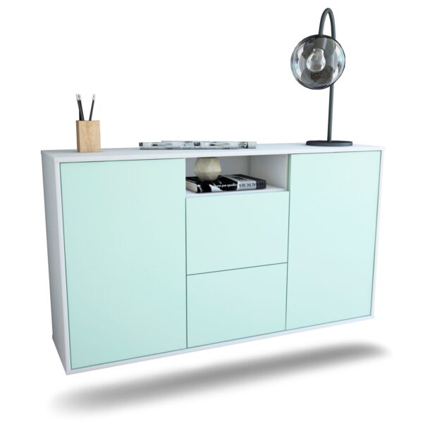 Sideboard Dayton | hängend | Korpus Weiß | Front in Mint | 136x79x35cm (BxHxT)