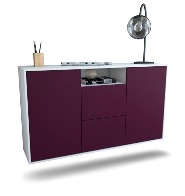 Sideboard Dayton | hängend | Korpus Weiß | Front in Lila | 136x79x35cm (BxHxT)