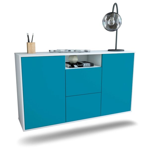 Sideboard Dayton | hängend | Korpus Weiß | Front in Türkis | 136x79x35cm (BxHxT)