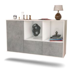 Sideboard Springfield | hängend | Korpus Weiß | Front in Beton Optik | 136x79x35cm (BxHxT)