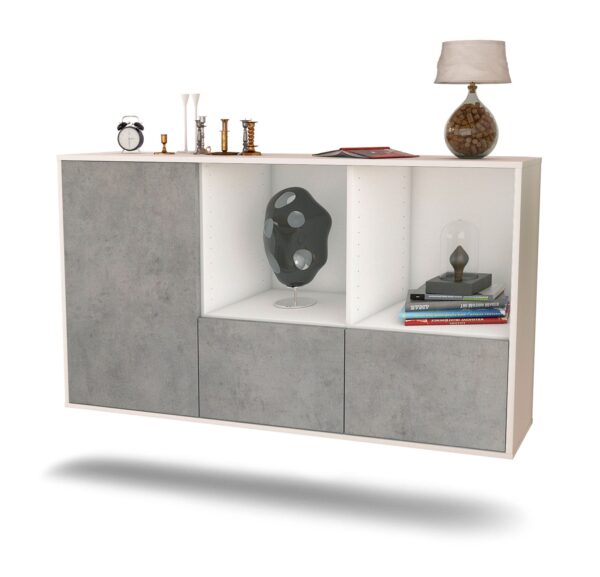 Sideboard Springfield | hängend | Korpus Weiß | Front in Beton Optik | 136x79x35cm (BxHxT)